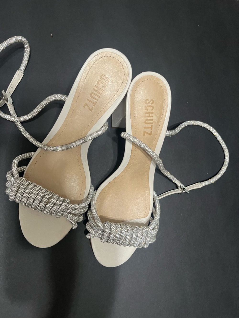SCHUTZ White Sandals with Silver Beaded Rope Straps - Picture 4 of 12